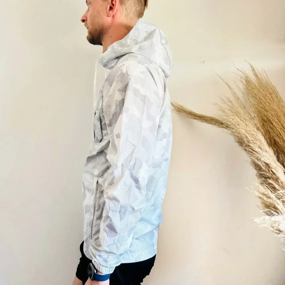 MENS ALL IN MOTION White Grey Camo Print Zip Hood Light Windbreaker Jacket S